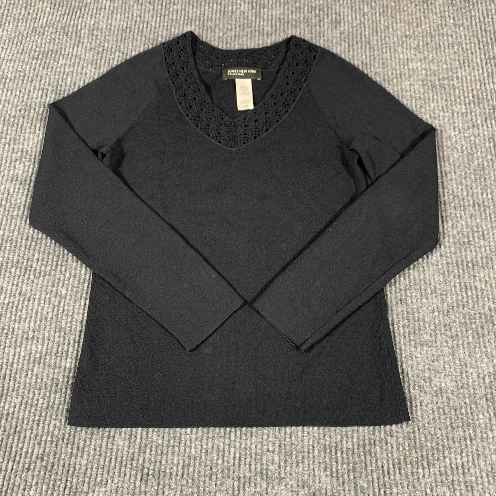 Jones New York Sweater Women's Small Black Stretch Nylon Blend Lightweight Knit‎